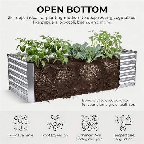 6x3x2FT Galvanized Raised Garden Bed Outdoor, Silver - Image 6