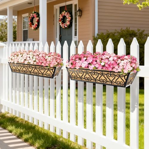 2 Pack 30 Inch Deck Railing Planter Box - Window Boxes Planters with Adjustable Brackets Coco Liners Balcony Planters Railing Hanging for Window Flower Boxes Outdoor Garden Decor - Image 6