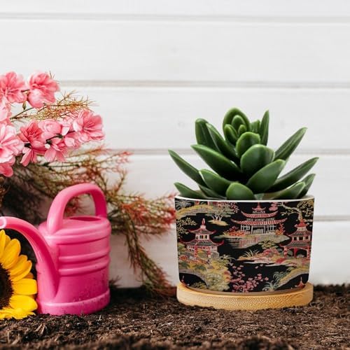 Chinoiserie Coral Asian Ceramic Planters Chinoiserie Chic Asian Planters for Outdoor Plants with Drainage Holes and Saucers Pot for Home Office Desk Garden - Image 5