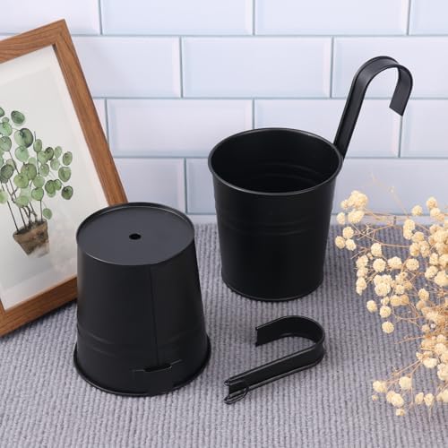 20 Pack 4 Inch Railing Hanging Planter, Black Small Hanging Bucket Planters, Metal Hanging Flower Pots, Metal Railing Bucket for Outdoor, Balcony, Fence, and Porch with Detachable Handles - Image 4