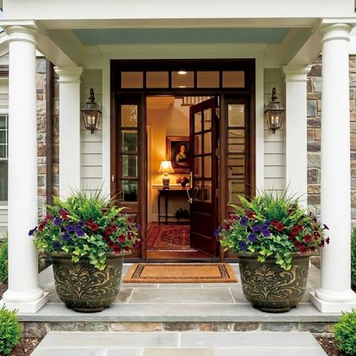 2 Pack 17 inch Large Plant Pots, Big Flower Pots Outdoor Large, Round Plastic Flower Pots with Drainage Holes, Heavy Duty Bronze Style Decorative Planters for House - Image 5
