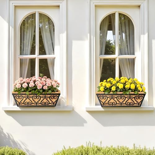 4 Pack 16 Inch Deck Railing Planter Box - Window Boxes Planters with Adjustable Brackets Coco Liners Balcony Planters Railing Hanging for Window Flower Boxes Outdoor Garden Decor - Image 6