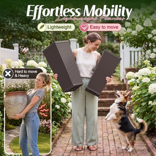 Flamaker 24“ Tall Plastic Planters with Drainage Holes Front Porch Set of 2 - Image 6