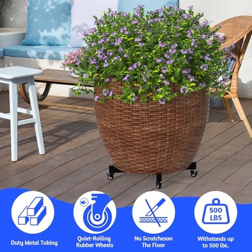 Plant Caddy With Wheels, 21" to 30" Heavy Duty Rolling Plant Dolly, Metal Plant Stand With 4 Lockable Caster Wheels, For Indoor Outdoor Large Pots Planter, Holds Up to 500 Lbs, Black Moving Dolly - Image 3
