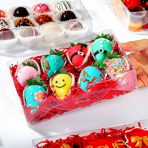 50PCS 8x5x2 Inch Clear Bakery Boxes with Window - Chocolate Covered Strawberries, Cookie, Cake, Brownie, Donut Boxes - Image 4