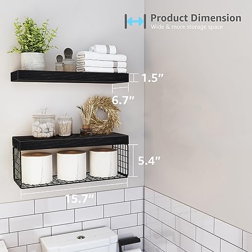 QEEIG Bathroom Shelves Over Toilet Wall Mounted (Black, Set of 2, 15.7") - Image 3