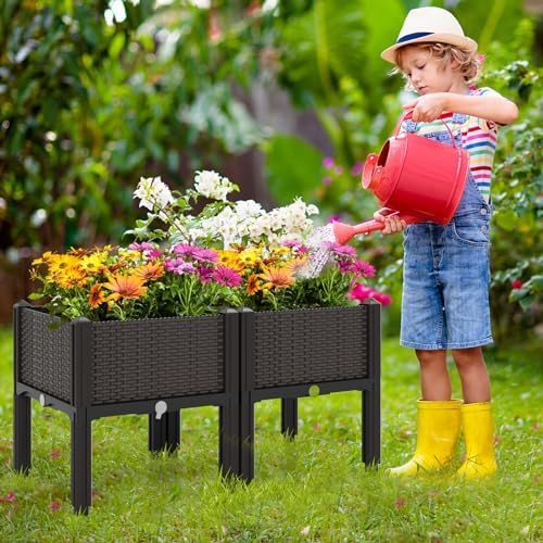 GIANTEX 4 Pcs Raised Garden Bed, Elevated Planter Box Kit W/ 16 Legs, 4 Planter Boxes, Self-Watering System, Drainage Holes, Indoor & Outdoor Vegetable Fruit Flower Herb Growing Box - Image 2