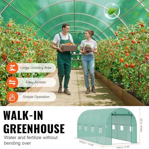 VEVOR Walk-in Tunnel Greenhouse, 14.6x6.4x6.3 ft Hoop House Greenhouse Tunnel, Plant Hot House with Galvanized Steel Frame, Green PE Cover, Roll-up Zipper Door and 8 Windows for Outdoor - Image 5