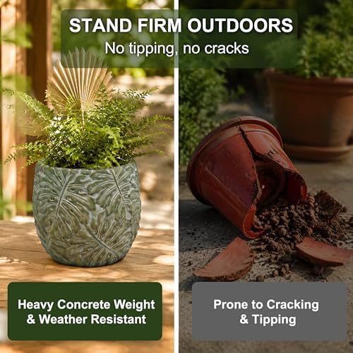 Craft flowerpots 18"+13"+9" Dia Round Concrete Planter Set of 3 Large Outdoor/Indoor Planter Pots Containers with Drainage Holes and Rubber Plug for Home Garden (Green, Large) - Image 6