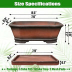MUZHI Decorative Ceramic Bonsai Planter Pot 8.5 Inch with Tray, Breathable Unglazed Rectangle Terracotta Clay Pot for Tree Succulent Cactus Indoor Outdoor Red Brown (Corner-Cut Rectangle 8.5”) - Image 2