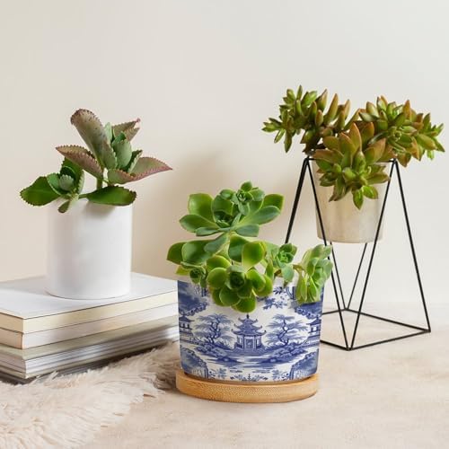 Chinoiserie Blue Asian Ceramic Planters Chinoiserie Chic Asian Snake Plant Live Indoor with Pot with Drainage Holes and Saucers Pot for Home Office Decoration - Image 4