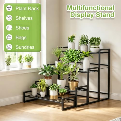 VyGrow Plant Stand, 4 Tier Stackable Tiered Plant Stand, Scalable Heavy Duty Tall Plant Shelf for Indoor Outdoor, Garden, Display Shelves, Flower Pot Holder, Black - Image 6