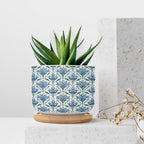 Blue Floral Planter Ceramic Mughal Flower Round Flower Pots with Drainage Holes and Bamboo Tray Pot for Pots Outdoor Indoor Plants - Image 7
