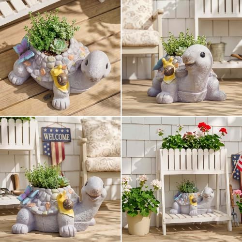16.5" Large Succulent Plant Pots, Turtle Planter Flower Pots with Drainage Hole,Cute Planting Pots for Cactus,Succulent Planters for Indoor Plants Home Garden Flower Pot Gifts for Plant Lovers - Image 7