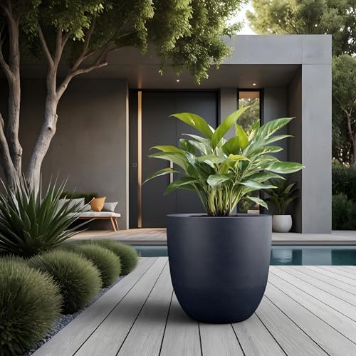 Kante Round Concrete Planter, Large Outdoor Indoor Garden Pots with Drainage Hole, 18-Inch Diameter Flower Pots for Patio, Garden and Home, Charcoal - Image 5