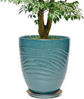 11.8 Inch Modern Ceramic Plant Pot with Saucer, Flower Pot with Drainage Hole Mesh Net,Indoor Outdoor Planter (Crackle-Blue) by Unknown
