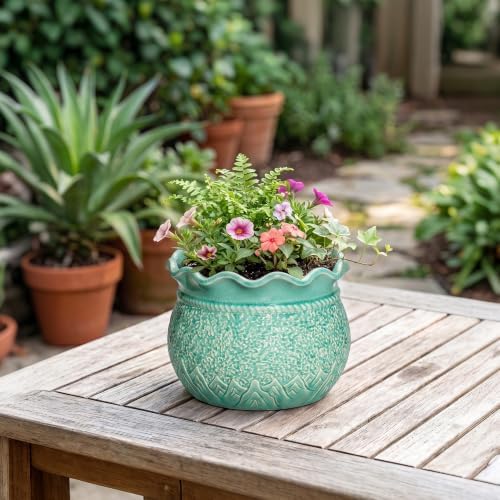 6 Inch Pots for Plants, Ceramic Plant Pot, Crack Lake Green - Image 4