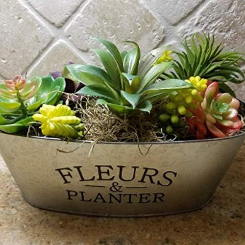 4 Pack - Oval Galvanized"Flowers & Garden" Metal Planter Pots - Perfect for Parties, Weddings & Decorations - Image 3
