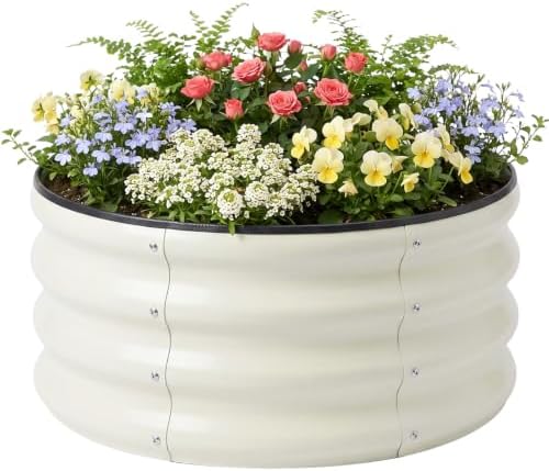 SnugNiture 2x2x1ft Round Galvanized Raised Garden Bed Kit Outdoor, Metal Planter Box for Planting Plants Vegetables, White by snugniture