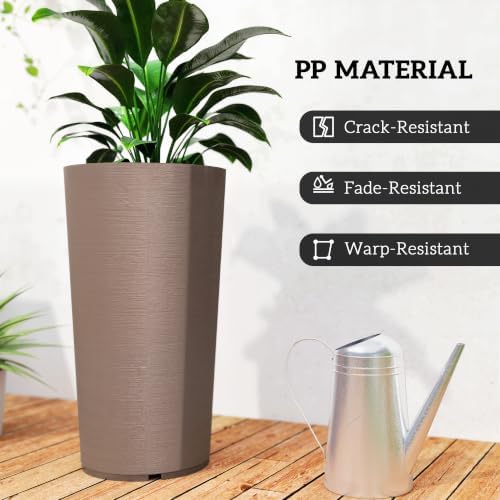 Outsunny 29 Inch Tall Planters for Outdoor Plants Set of 2, Brown - Image 6
