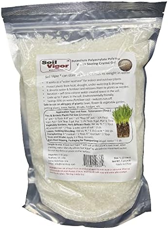 Soil Vigor® Large Granules Potassium Polyacrylate Water Retention Crystals (5–10 Mesh) – Stores Water & Nutrients, Helps Reduce Watering, Indoor & Outdoor Plants, Lawns & Gardens (5 Pounds) by Soil+Vigor