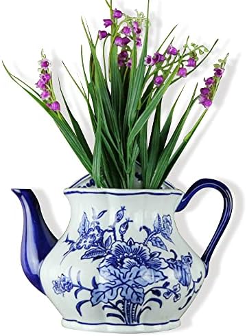 Blue & White Porcelain Wall Vase,Water Bottle Shape Hydroponic Vase Wall Planter for Indoor, Outdoor (D) by BOOMLATU-BuildingYourHome