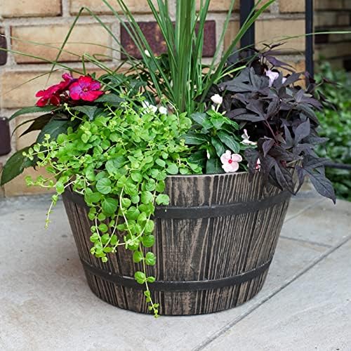 The HC Companies Whiskey Barrel Planter - Decorative Garden Pots - Indoor & Outdoor Resin Planters - Weather-Resistant Planting Pots (16” Aged Oak) - Image 2
