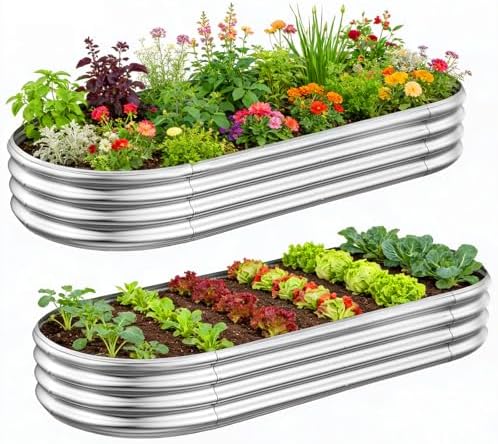 2-Pack Metal Raised Garden Bed, 4x2x1ft Galvanized Planter Box for Outdoor Vegetables & Flowers, Corrosion-Resistant Raised Garden Beds Outdoor with Open-Bottom Design, Lead-Free Herb Garden Planter by GADI