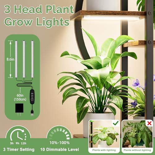 JUSTOGO Plant Stand Indoor with Grow Lights, 6 Tiered Corner Plant Shelf - Image 4