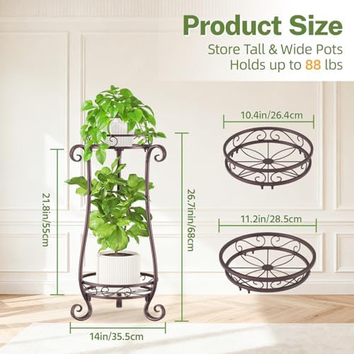 iDavosic.ly 2 Tier Tall Metal Plant Stand Outdoor Indoor, 27 Inch, Bronze - Image 2
