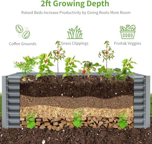 Land Guard 2 Pack 6×3×2 ft Galvanized Metal Raised Garden Bed, 2FT Deep Root Elevated Planter Box Steel Large Vegetable Flower Bed Kit, Modern Grey - Image 5