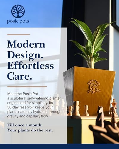 Posie Pot Medium Twisted Square - Self Watering Planter 5x5 Inch - Indoor Plant Pot with 30 Day Reservoir - 3D Printed Bioplastic - No Guilt Plant Care - Made in USA, Gold - Image 2