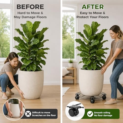 2 Packs 17.5" Extra-large Metal Plant Caddy with 6 Wheels Iron Rolling Plant Stands Heavy-duty Plant Roller Base Pot Movers Indoor Outdoor Wheeled Plant Dolly with Casters Planter Coaster Trolley - Image 7