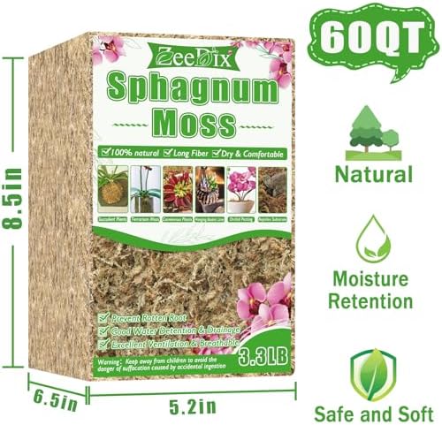 ZeeDix 3.3 lb Premium Sphagnum Moss Bulk, Dried Long Fiber Orchid Sphagnum Peat Moss for Indoor Outdoor Plants, Carnivorous Plants, Succulent, Monstera & Reptiles Habitats (Expands to 60 qt) - Image 2