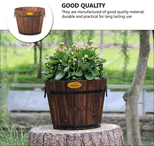 Hemoton Medium Garden Wooden Effect Barrel Planter, Outdoor Half Whiskey Cask Flower Pot, Indoor Rustic Patio Grow Plant Container - Image 7