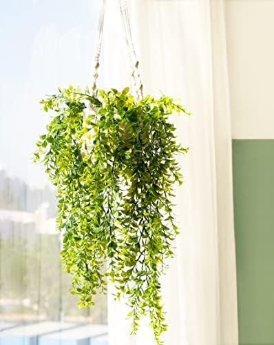 Mkono Set of 2 Fake Hanging Plant with Pot, Hanging Plants Artificial Decor Macrame Plant Hanger with Different Artificial Plants - Image 5