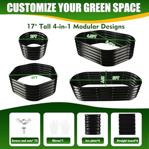 TBMLC Oval Black Galvanized Planter Box, Metal Raised Garden Bed 5X2X1.4 FT - Image 2