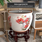 Red Lantern Large 20" Porcelain Fishbowl Cherry Blossom Planter - Image 4