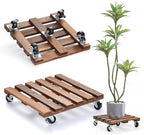 2 Pack Plant Stand with Wheels, 14" Rolling Plant Stand 264 LBS Heavy Duty Wooden Square Plant Caddy with Metal 360° Lockable Caster Wheels for Outdoor Indoor Large Plant Pots, Flower Pot, Patio by PRAQECZ