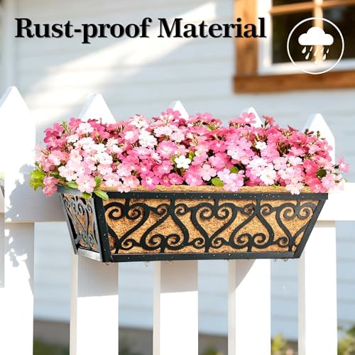 2 Pack 16 Inch Deck Railing Planter Box - Window Boxes Planters with Adjustable Brackets Coco Liners Balcony Planters Railing Hanging for Wind - Image 4