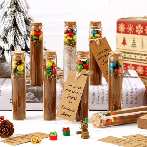 Pickmesh 50 Set Personalized Christmas Hot Chocolate Favors for Guest 25 ml Empty Glass Hot Chocolate Test Tubes with Tag Cork Stopper and Rope for Holiday Christmas Party Supplies Stocking Filler - Image 3