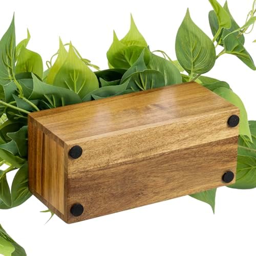 MyGift Artificial Pothos Plant, Acacia Wood Planter Box, Faux Greenery - Image 7