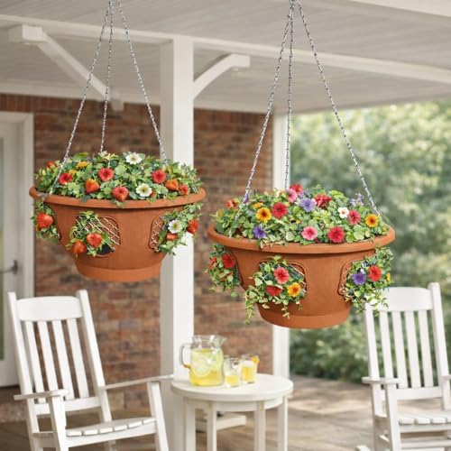 Ultimate Hanging Baskets - Strawberry, Tomato, Flower, and Herb Outdoor Planters - Use Garden Pots for Growing Plants Outside On A Deck, Fence, or Balcony (2, Terracotta) - Image 5