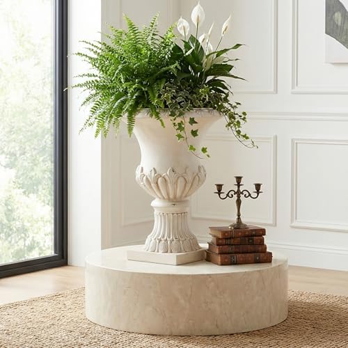 Christopher Knight Home 24.8 Inch Vintage Fleur-de-Lis Pedestal Urn Planter MGO Outdoor Flower Pot Faux Stone Garden Planter for Patio Porch Entryway Decor, Antique White - Image 6