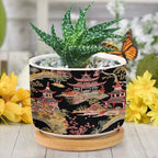 Chinoiserie Coral Asian Ceramic Planters Chinoiserie Chic Asian Planters for Outdoor Plants with Drainage Holes and Saucers Pot for Home Office Desk Garden - Image 6