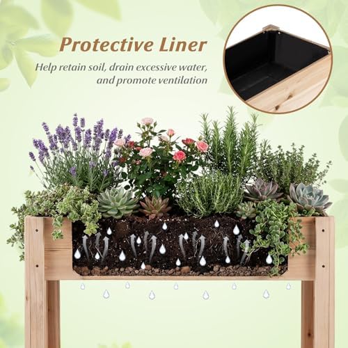 GIANTEX Wood Raised Garden Bed w/Lower Shelf, Planter Box with Legs for Flower Herb Vegetable Fruit, Indoor Outdoor Elevated Raised Beds for Gardening, Backyard, Patio, Balcony - Image 7