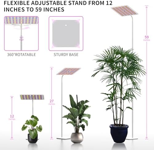 BESTVA 18W Grow Lights for Indoor Plants with Stand, Full Spectrum LED Plant Light for Indoor Plants,12-59 Inches Height Adjustable Growing Lamp with Auto On/Off Timer 4H/8H/12H, 4 Dimmable Brightnes - Image 4