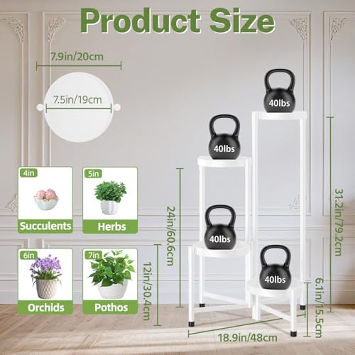 iDavosic.ly Plant Stand Indoor Outdoor, 4 Tier Metal Corner Shelf, White - Image 3