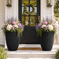 19" Black Concrete-Look Resin Tall Planters with Fluted Texture by Ultym