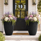 19" Black Concrete-Look Resin Tall Planters with Fluted Texture by Ultym